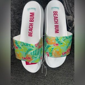 Rare Beach bum Slides Sandals Flip Flops Hawaiian Floral  Sz 9 Woman’s Eu 40